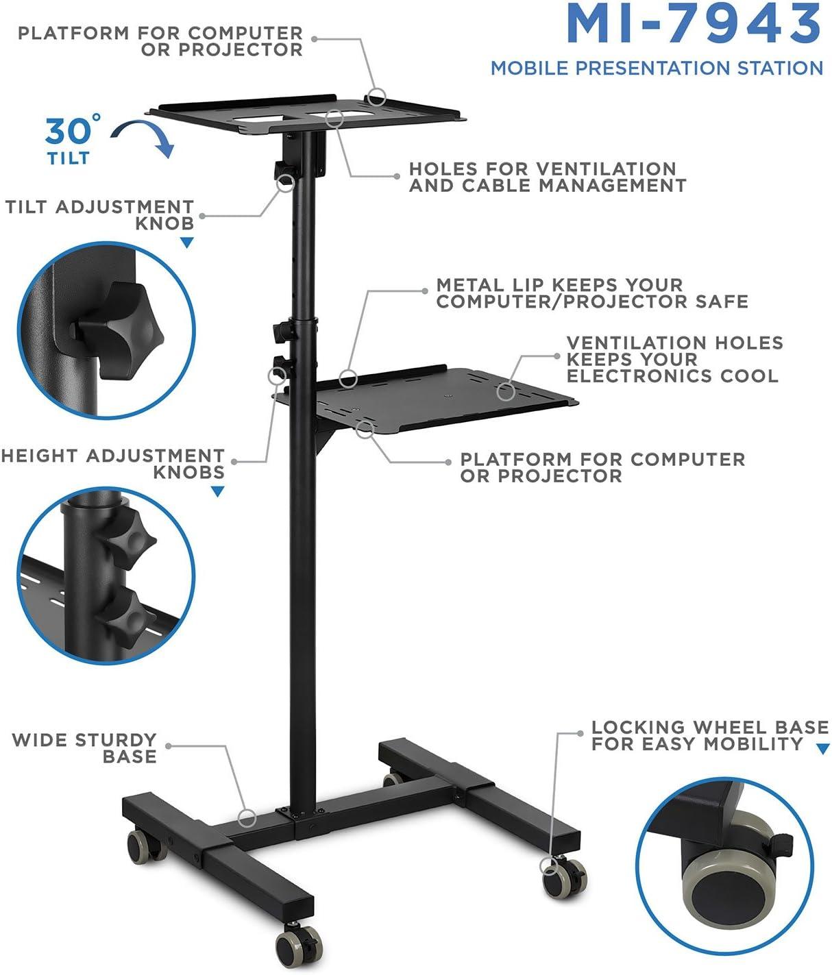 Mount-it Mount-It! Mobile Projector and Laptop Stand with 2 Shelves, Rolling Cart