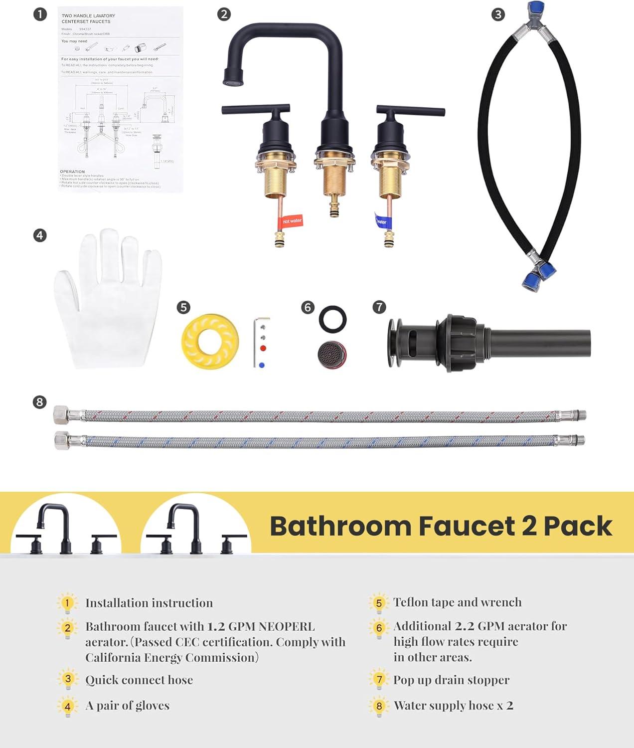 Matte Black High Arc Double Handle Widespread Bathroom Faucet Set