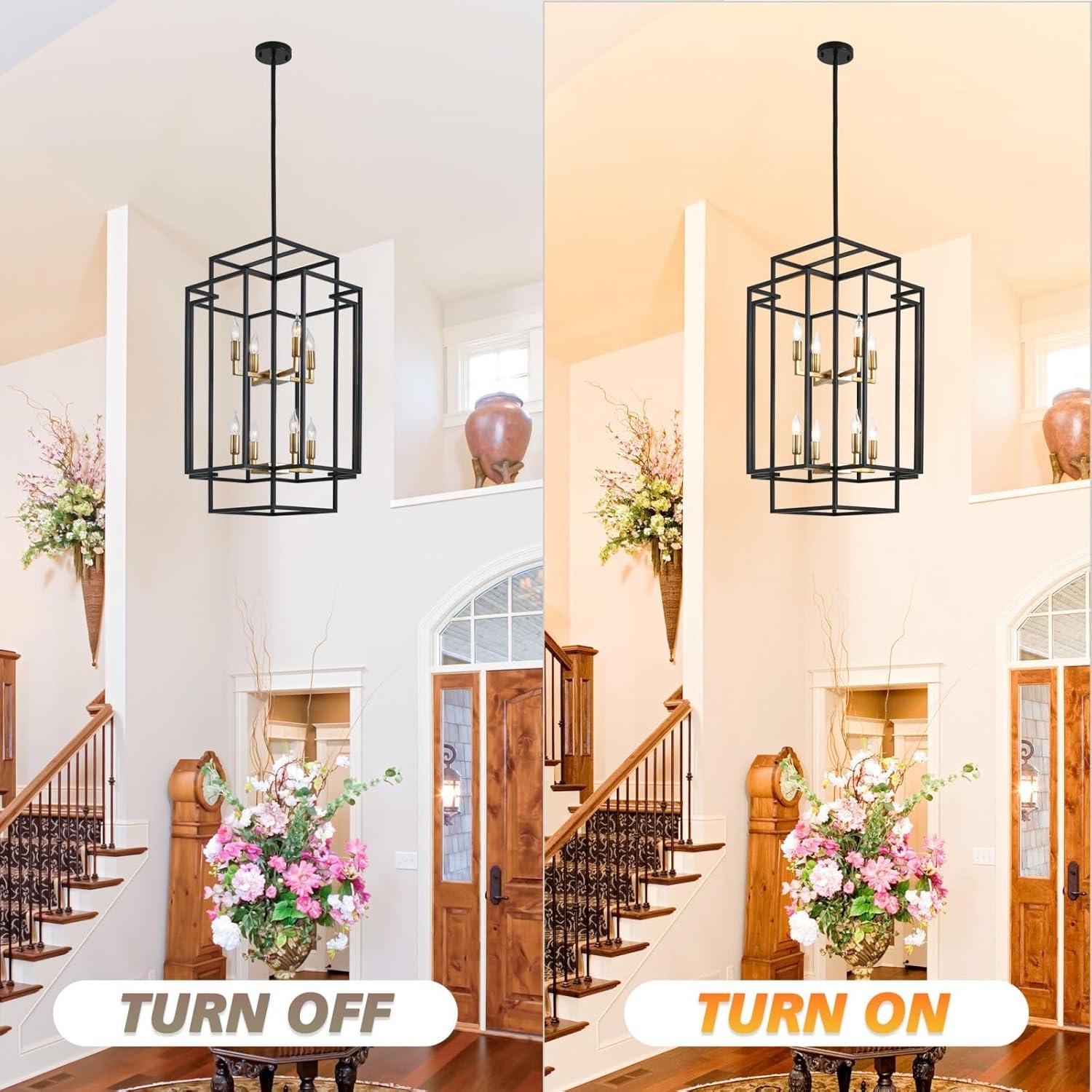 Magic Home Industrial Traditional Vantage 12/8/4 - Light Lantern Rectangle 3-Tier 2-Tier Chandelier Ceiling Mount E12 Adjustable Hanging Height Black Grey