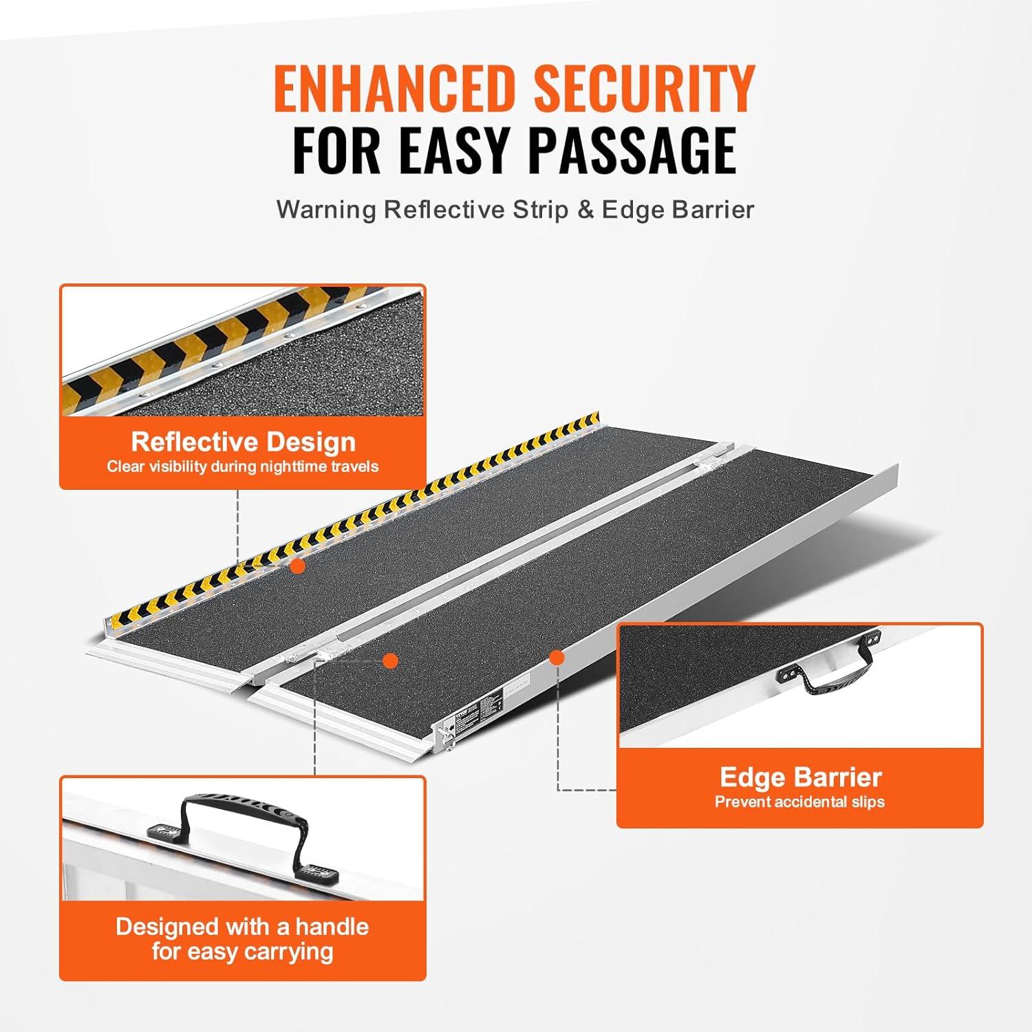 Portable Wheelchair Ramp, 5 ft 800 lbs Capacity, Non-Slip Aluminum Folding Threshold Ramp, Foldable Mobility Scooter Ramp Wheel Chair Ramp, Handicap Ramp for Home Steps, Stairs, Doorways, Curbs