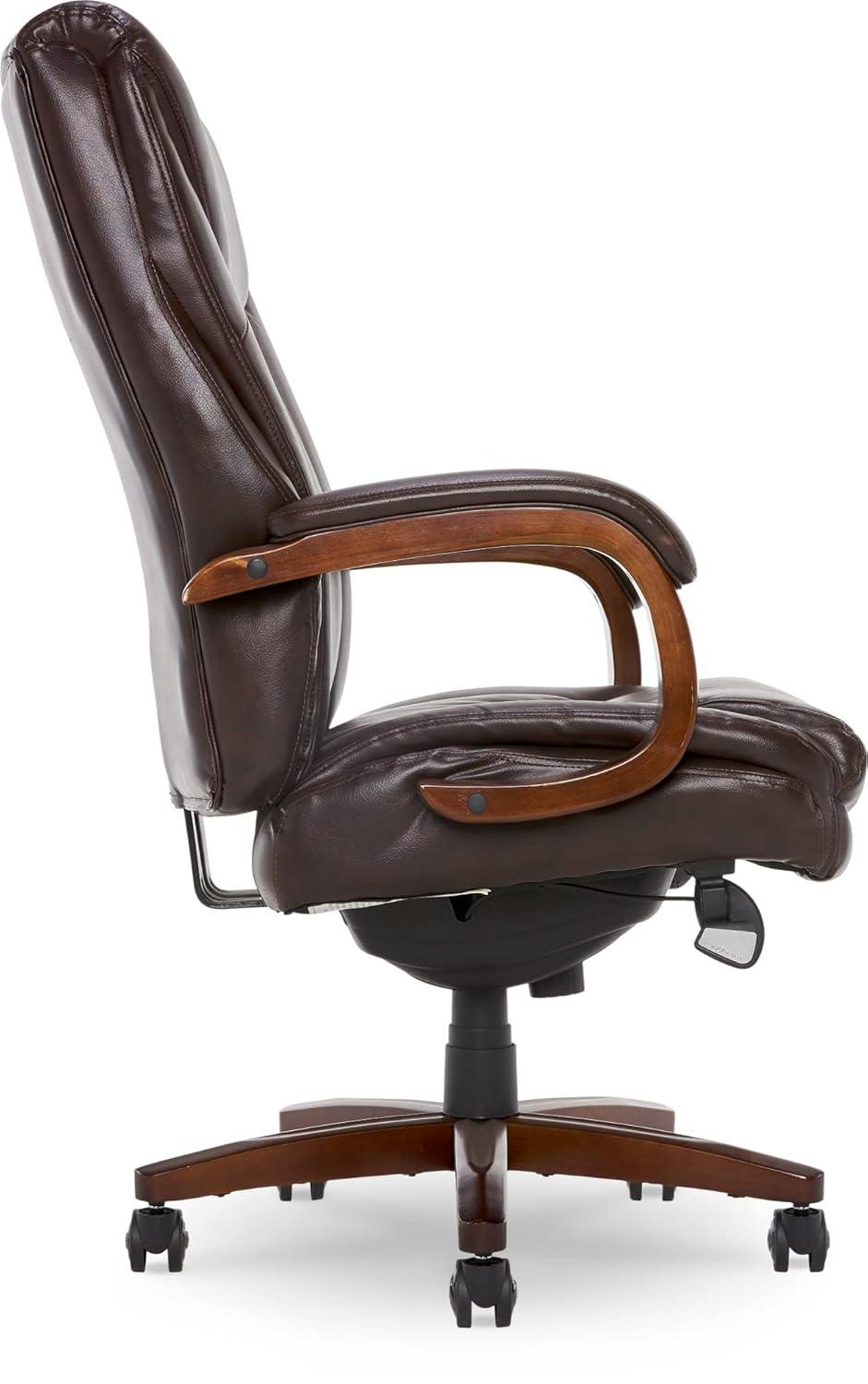 La-Z-Boy La-Z-Boy Edmonton Big & Tall Executive Office Chair, ComfortCore with Memory Foam Cushions, Real Wood Arms and Base, Waterfall Seat Edge, Bonded Leather