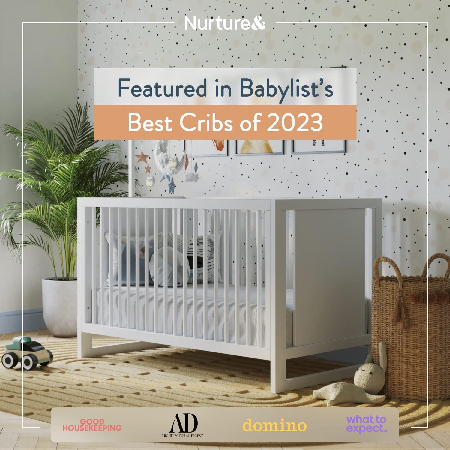 Nurture& Baby, Toddler Convertible Crib | 3 Adjustable Heights (Toddler Guardrail Not Included)