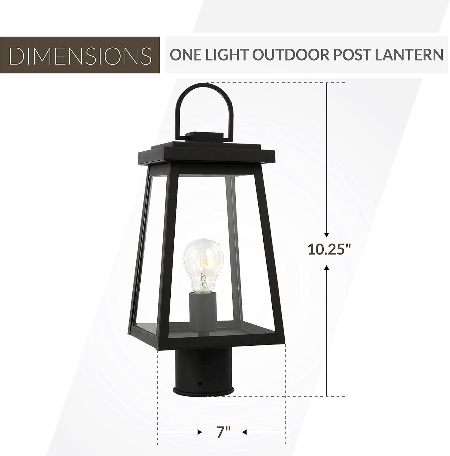 Black Outdoor Post Lantern with Clear Glass Panels