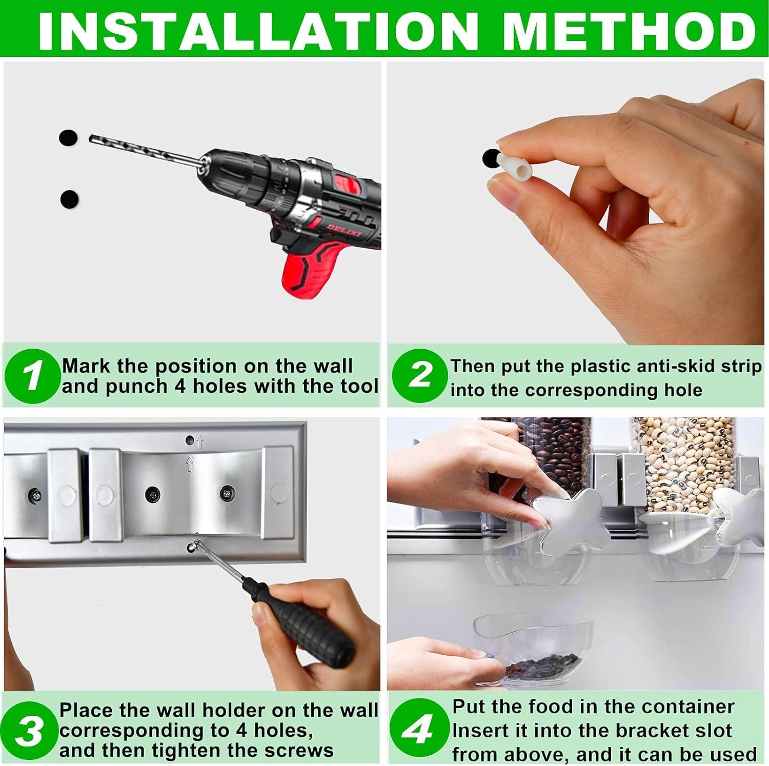 Cereal Dispenser Wall Mounted, Large Dry Food Dispenser with Cup, Grains Dispenser Wall Mounted, Candy Dispenser Wall Mount for Store Food Coffee Beans Nuts Snacks, Kitchen Cereal Storage Container 3L