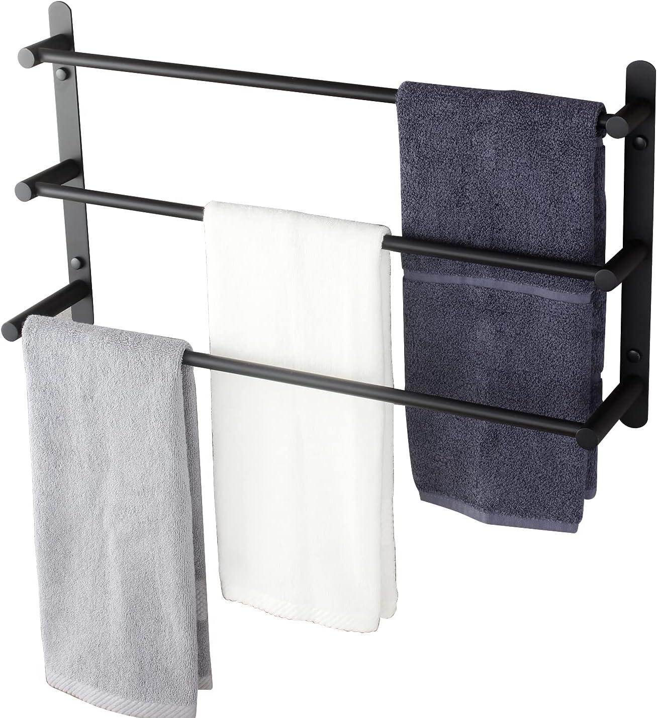 KOKOSIRI Bath Towel Bars Matte Black Bathroom 3-Tiers Ladder Towel Rails Wall Mounted Towels Shelves Rack Stainless Steel B5002BK-L24