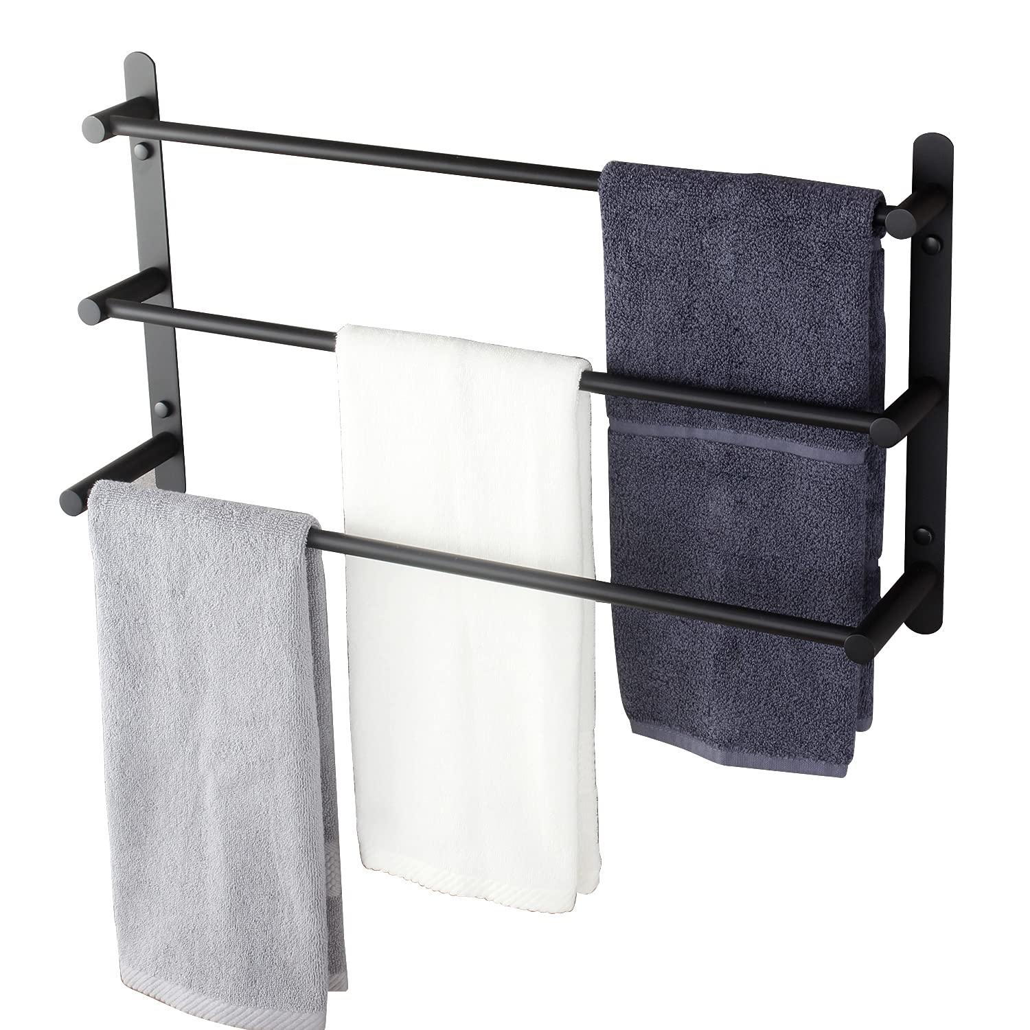 KOKOSIRI Bath Towel Bars Matte Black Bathroom 3-Tiers Ladder Towel Rails Wall Mounted Towels Shelves Rack Stainless Steel B5002BK-L24