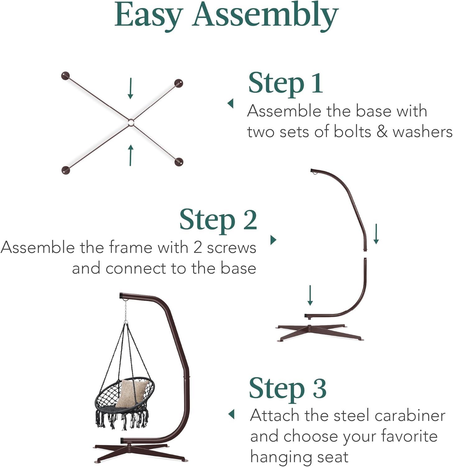 Best Choice Products Metal Hanging Hammock C-Stand for Chair/ Weather-Resistant Finish, Offset Base - Stand Only - Brown