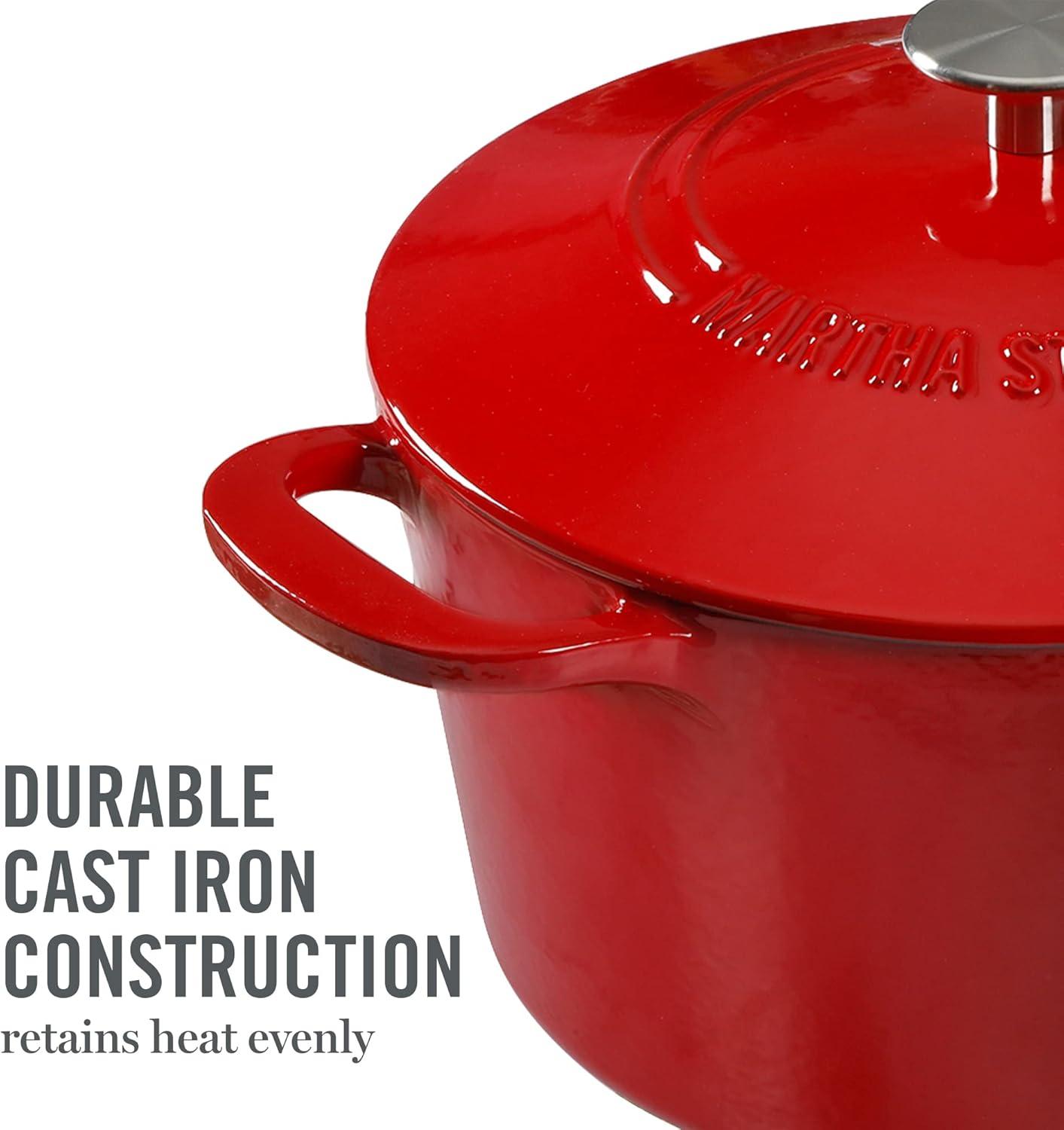 Red 7-Quart Enameled Cast Iron Dutch Oven with Lid