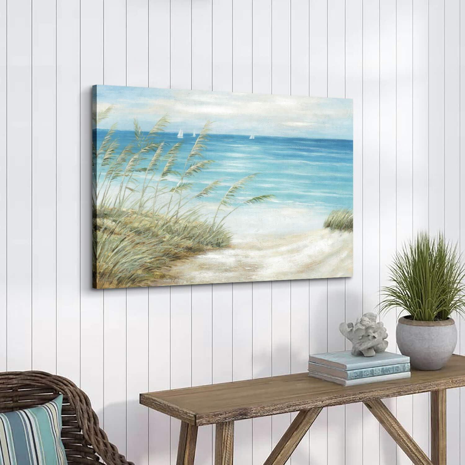 Coastal Seascape Hand-Painted Canvas Wall Art 36" x 24"