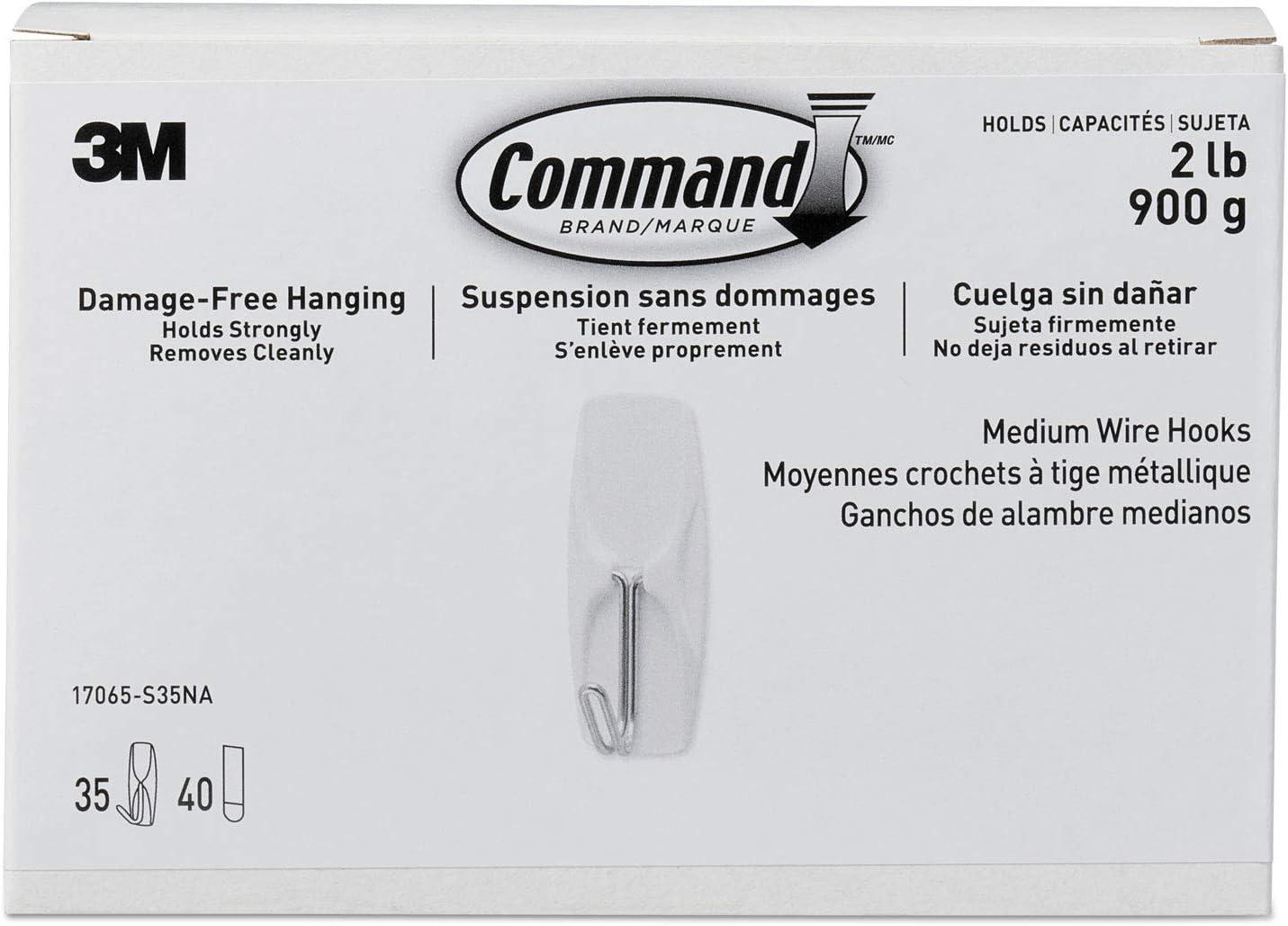 Command Medium Wire Hooks, 35 Hooks, 40 White Adhesive Strips, Damage Free Hanging Picture Hangers, No Tools Wall Hanging Strips For Living Spaces