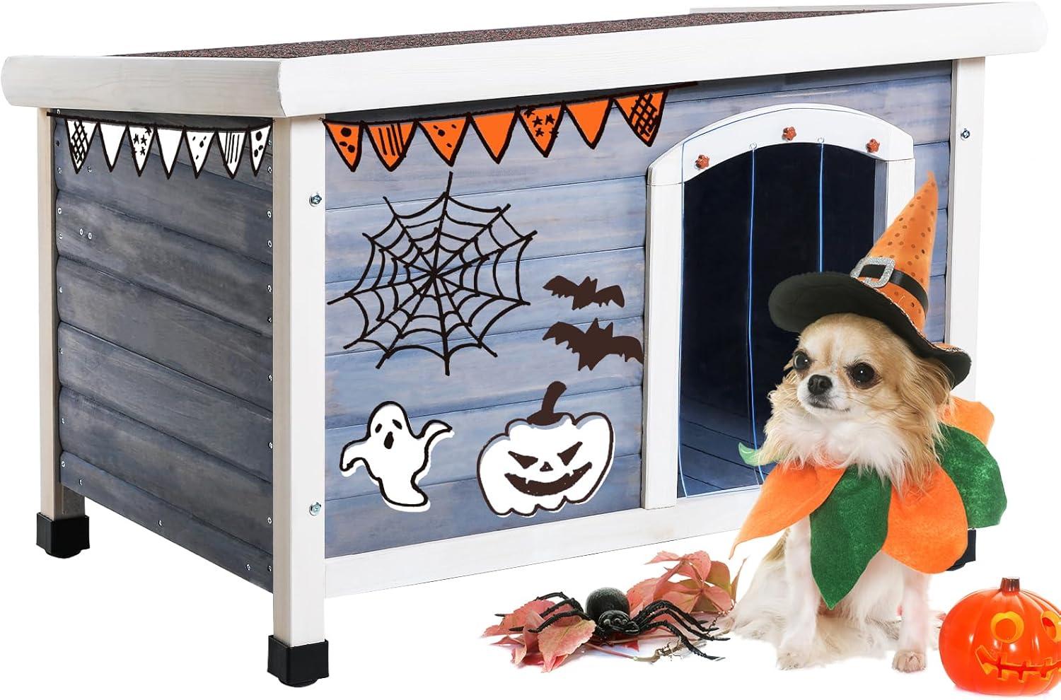 Petsfit Outdoor Dog House with Adjustable Foot Mat ,Asphalt shingles, Finnish Spruce Panels，Small