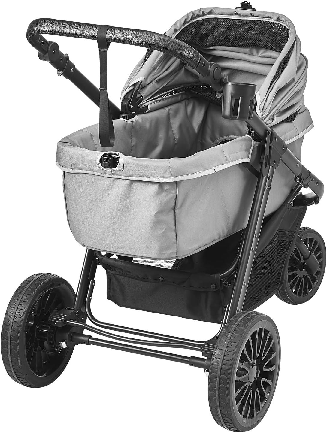 Gray Large Pet Stroller with Adjustable Handle and Storage