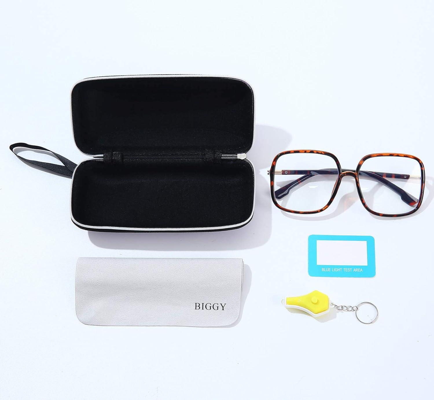 BIGGY Oversized Square Blue Light Blocking Glasses - Ultralight Anti Eyestrain | Reduce Eye Strain Nerd Glasses, Reading book/TV/Computer/Gaming Frames for Women Men, Anti UV (rectangle leopard)