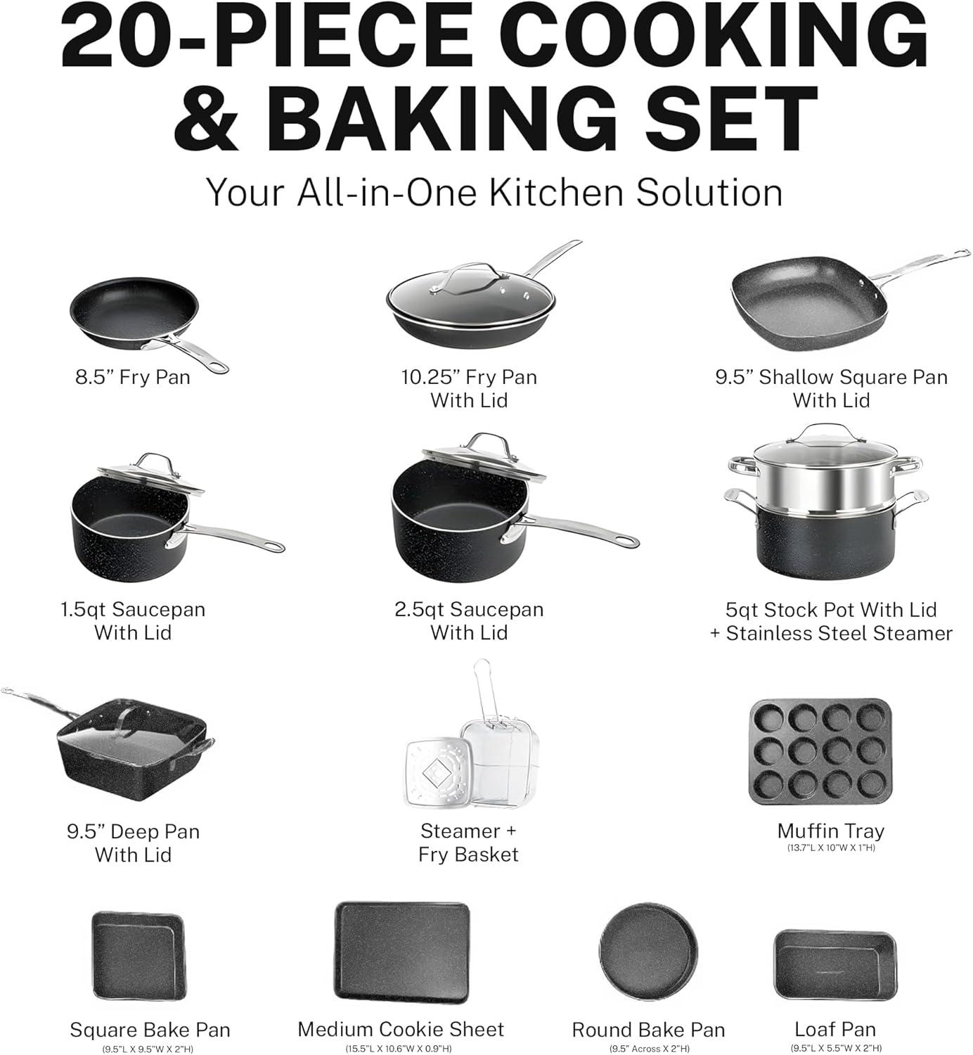 Granitestone 20 Piece Nonstick Cookware and Bakeware Set