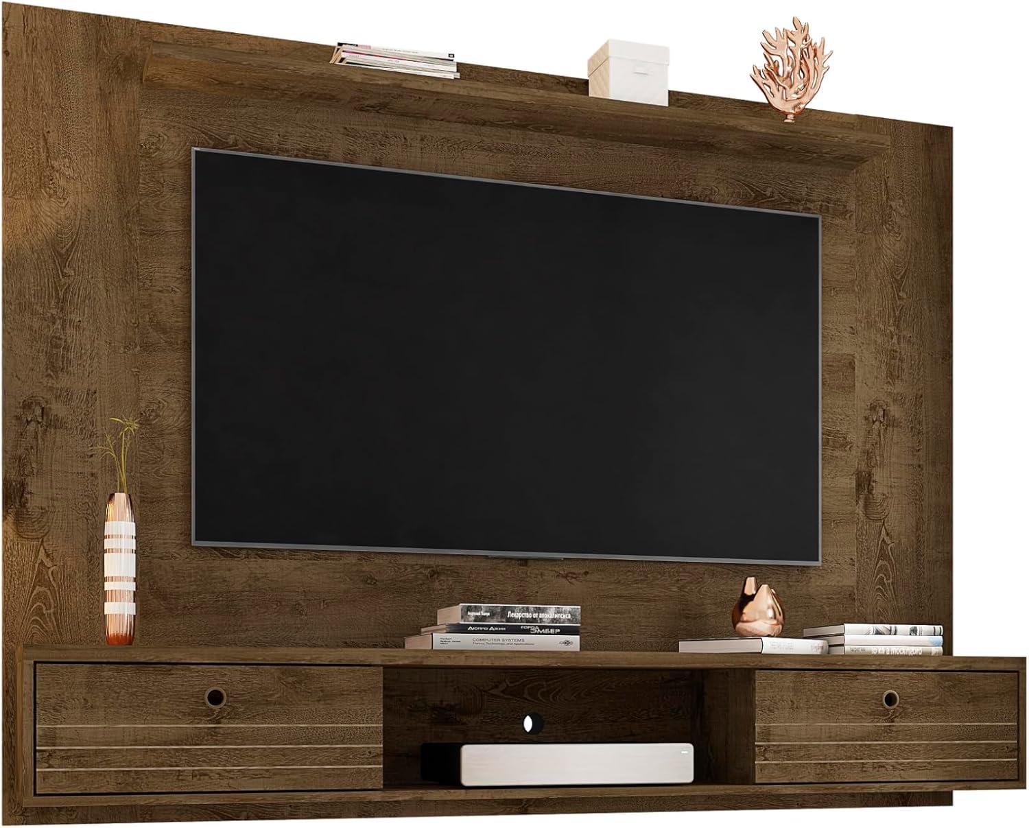 Manhattan Comfort Liberty Wood Entertainment Center for TVs up to 65", Rustic Brown