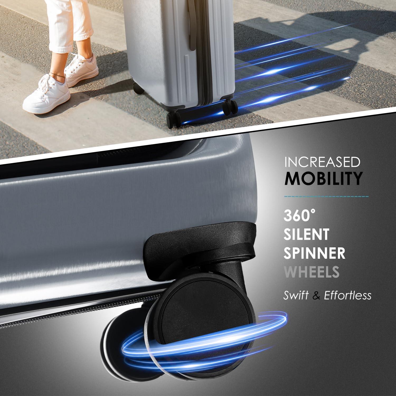 TravelArim 22" Airline Approved Hard-shell Carry On Luggage with Attachable Cosmetic Case - Gray