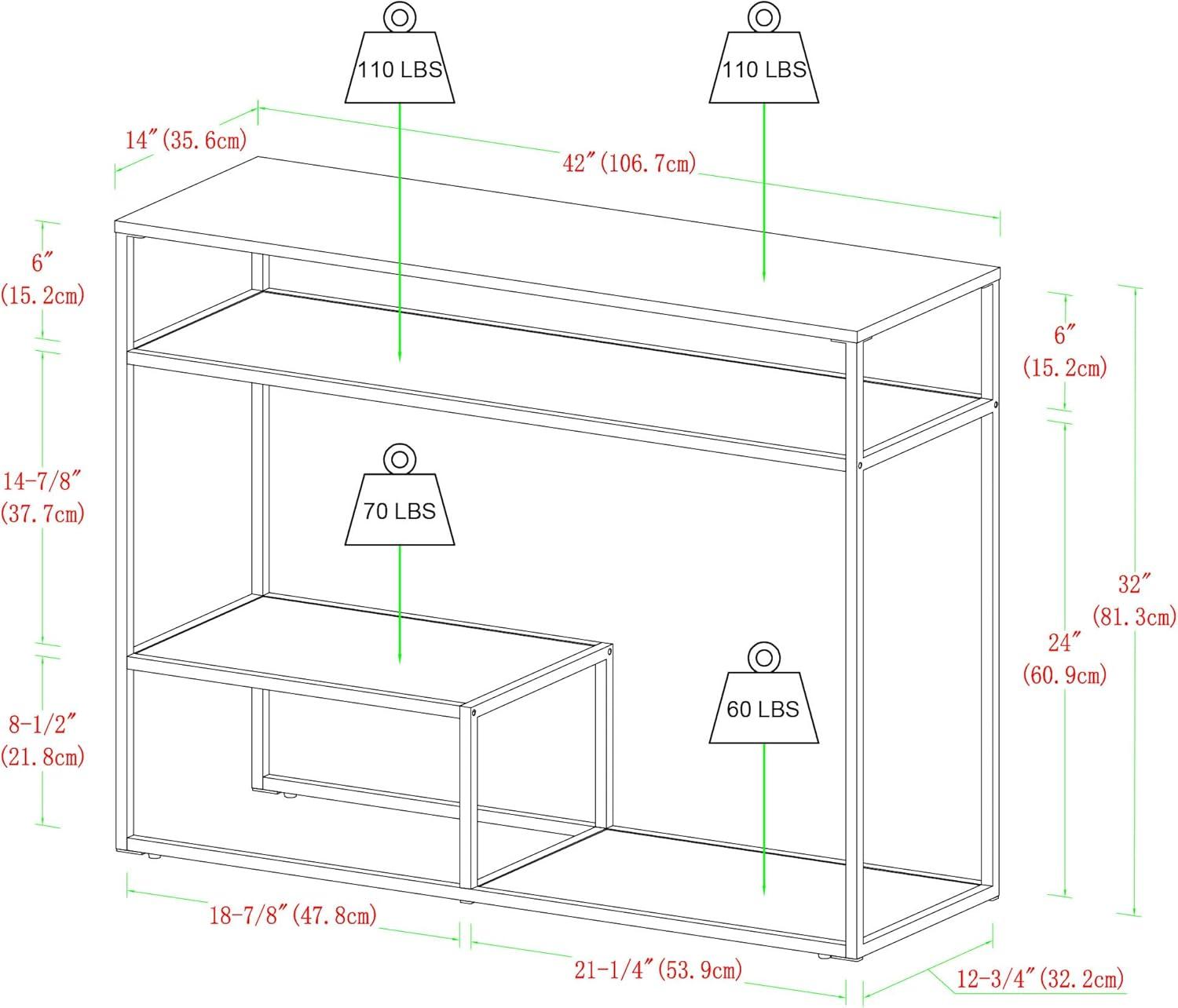 42" Metal and Wood Console Table with Tiered Shelves - Black