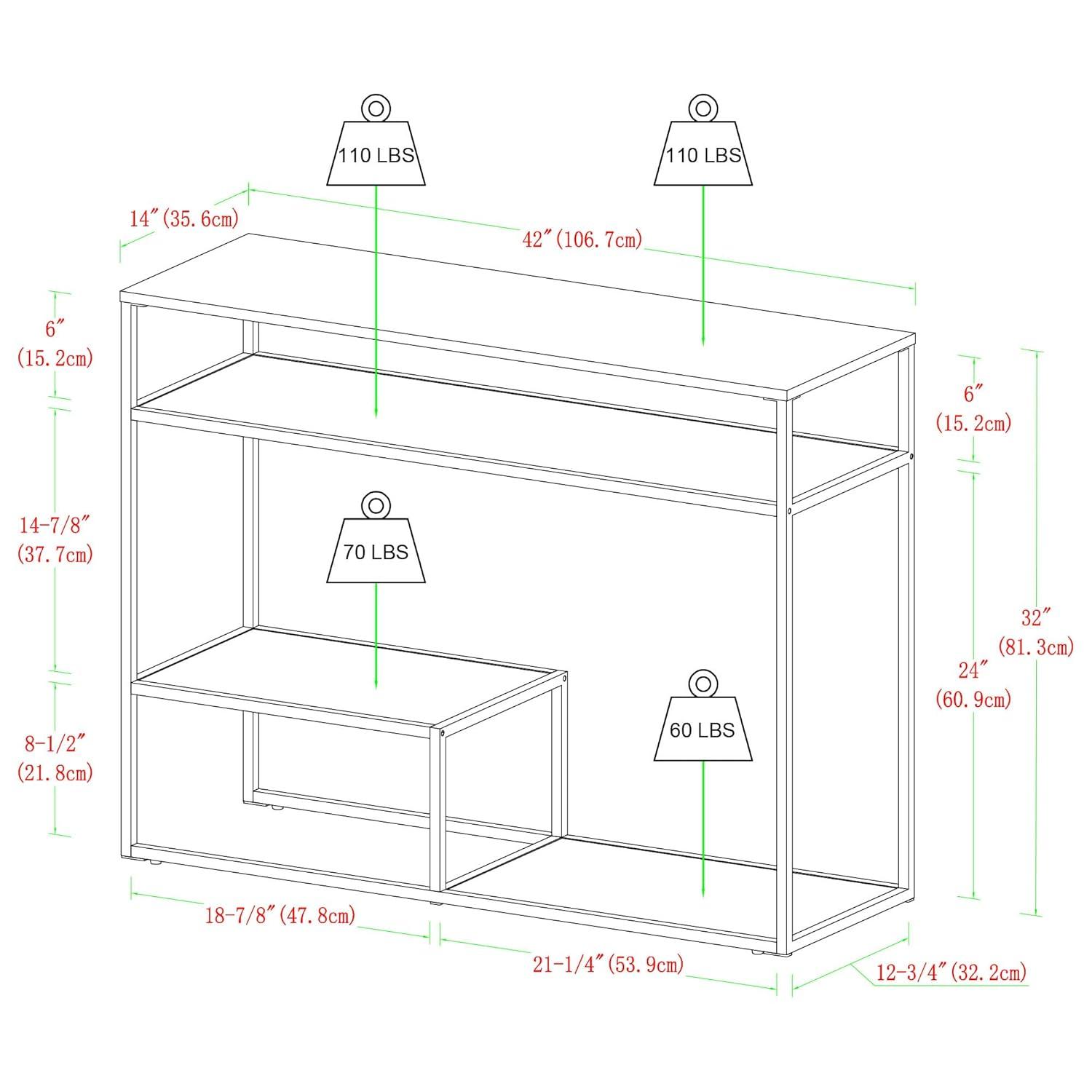 42" Metal and Wood Console Table with Tiered Shelves - Blue