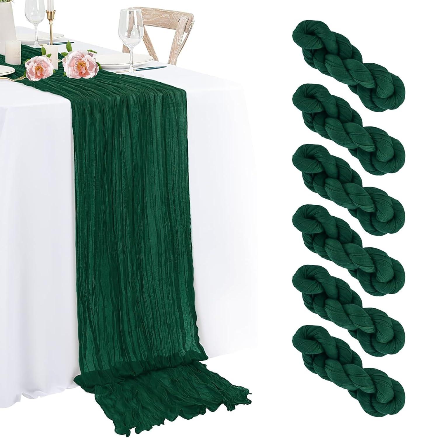 Mint Green Cheesecloth Table Runner 6 Pack 35" Boho Gauze Runner 120 inches Long Tablecloth Runner Rustic Sheer Fabric Bulk for Baby Shower Wedding Bridal Birthday Party Table Decorations