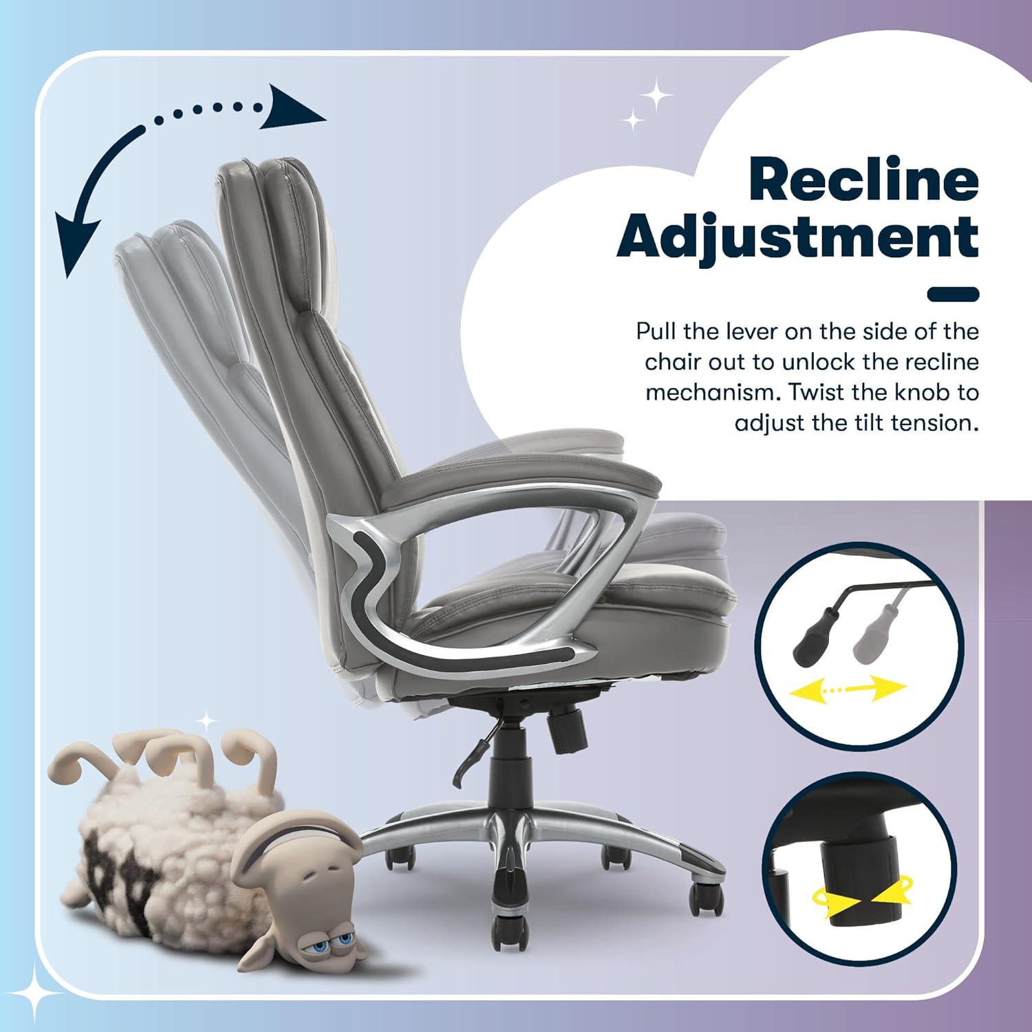 Big and Tall Executive Office Chair Opportunity Gray - Serta: Heavy-Duty, Ergonomic with Lumbar Support, Fixed Arms