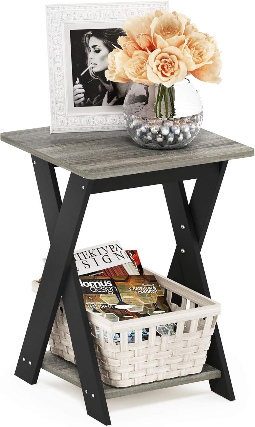 Modern Simplistic Criss-Crossed End Table, French Oak Grey & Black