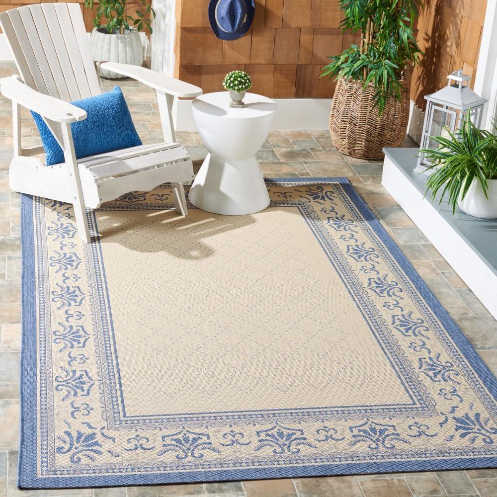 SAFAVIEH Courtyard Eva Traditional Indoor/Outdoor Area Rug, 6'7" x 9'6", Natural/Blue