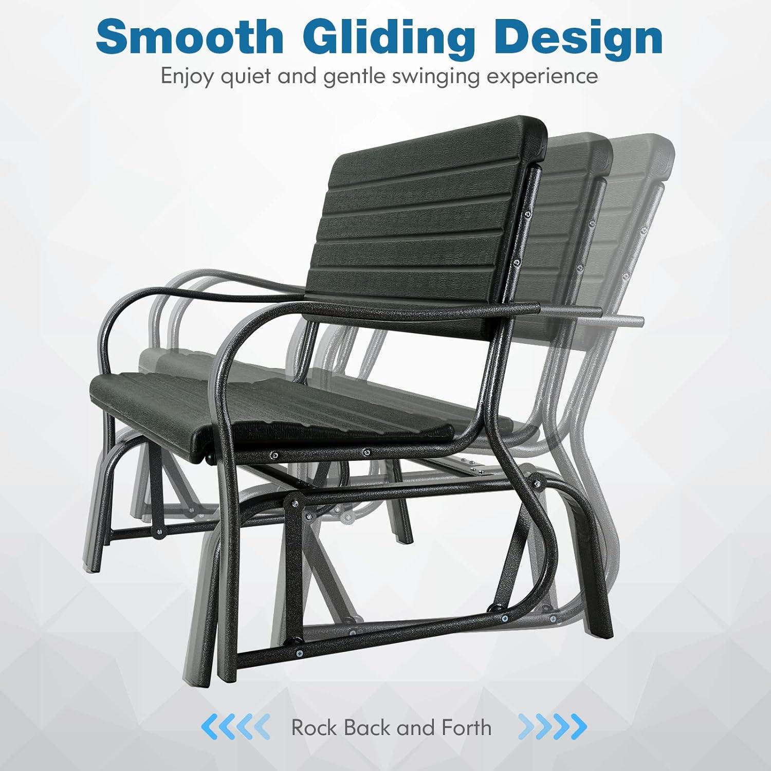 Black Steel Frame Outdoor Glider Bench with HDPE Seat