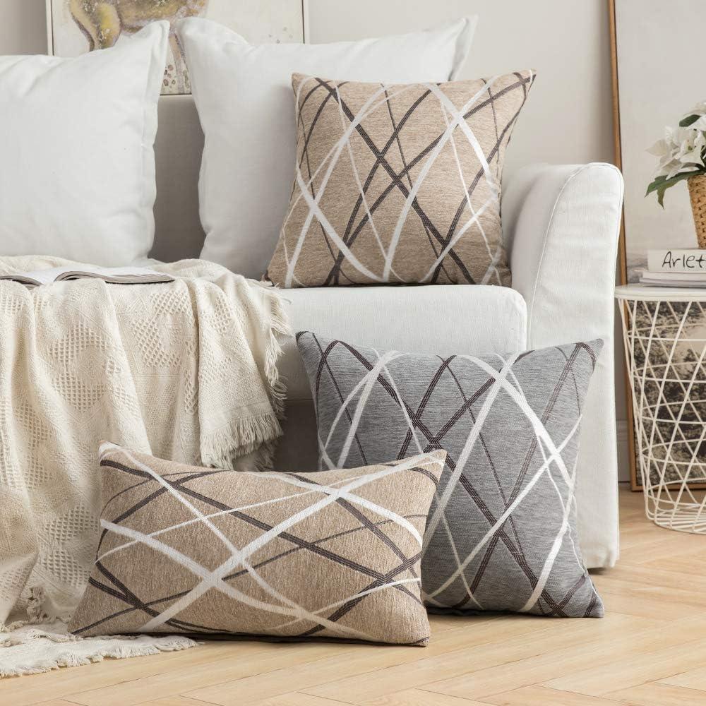 Pack of 2 Decorative Throw Pillow Covers Woven Textured Chenille Cozy Modern Concise Soft Light Tan Square Cushion Shams for Bedroom Sofa Car 18 x 18 Inch