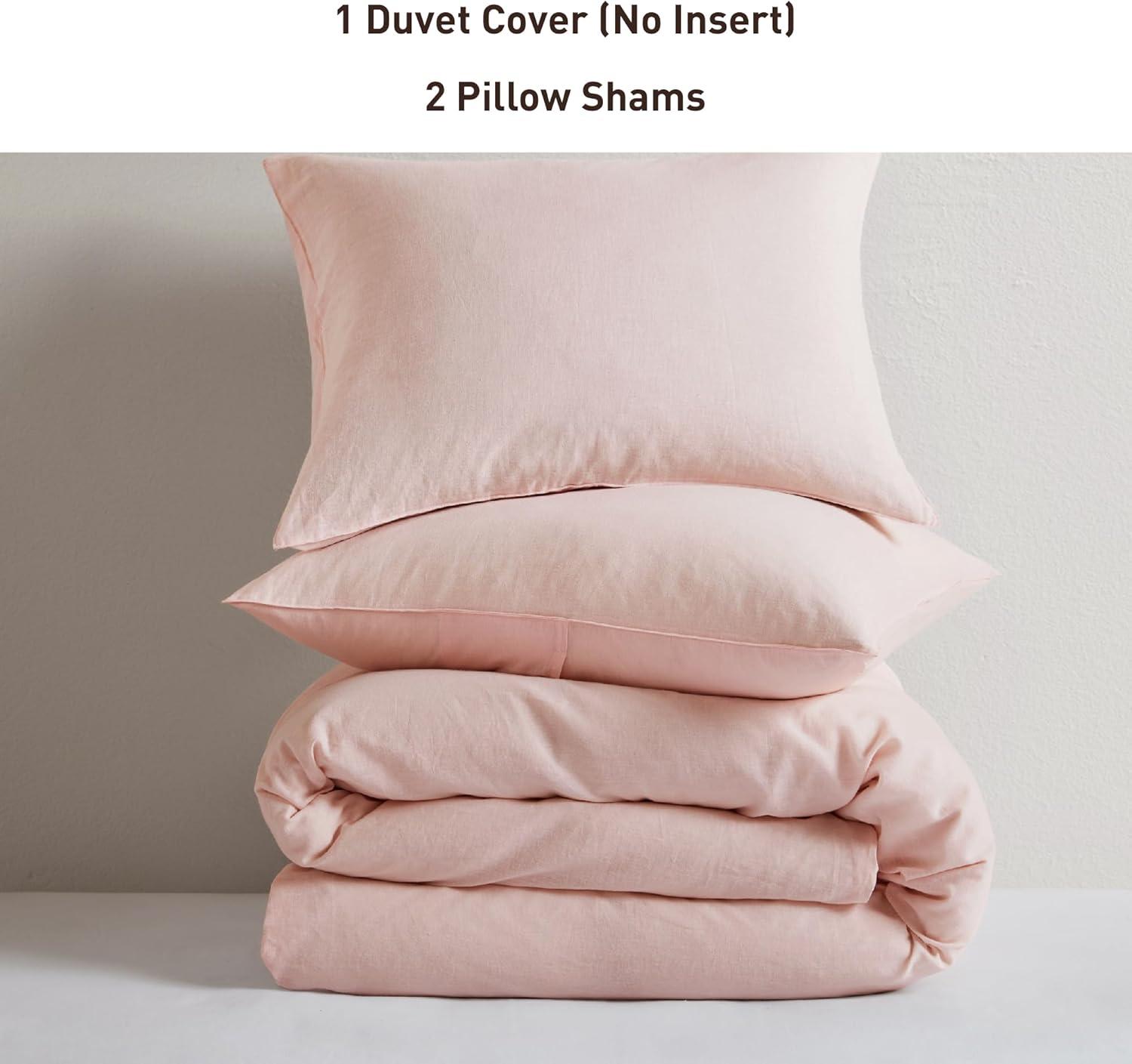 Hyde Lane Linen Duvet Cover Set King Size, 3Pcs Textured French Flax Linen Cotton Blend Bedding Set, Natural and Organic, Soft and Breathable, with 2 Pillow Shams, 104"x90", Pink