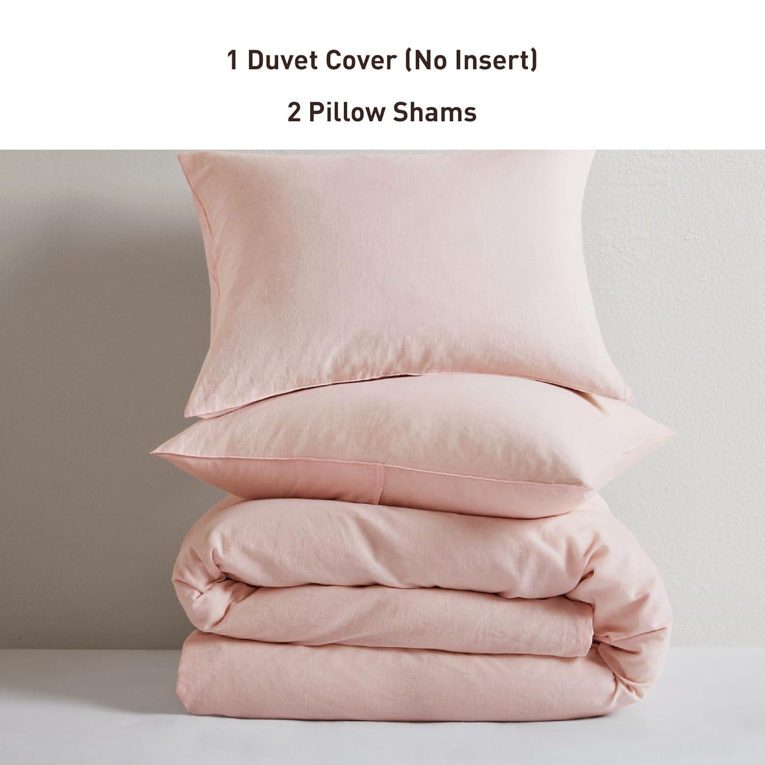 Hyde Lane Linen Duvet Cover Set King Size, 3Pcs Textured French Flax Linen Cotton Blend Bedding Set, Natural and Organic, Soft and Breathable, with 2 Pillow Shams, 104"x90", Pink