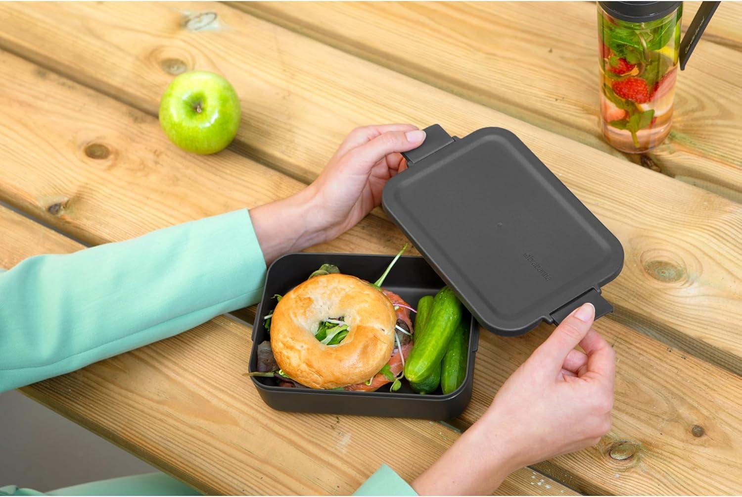 Brabantia Make & Take Medium Lunch Box (Dark Gray) BPA-Free, Airtight Snap Locks, Microwave & Freezer Safe, Travel Meal Prep Container