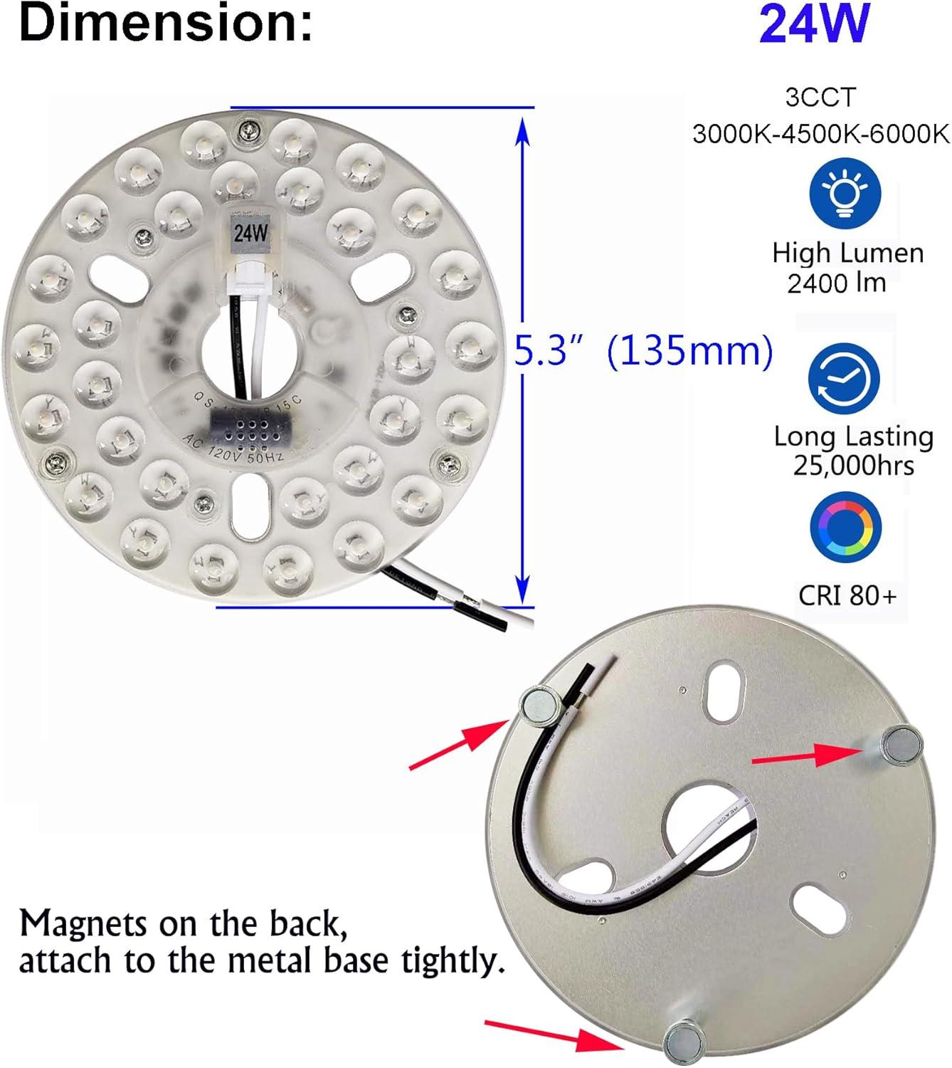 24W 5.3" LED Ceiling Fan Light Kit Replacement LED Light Board Panel,Retrofit LED Light Engine with 3 Color Temperature Memory Function