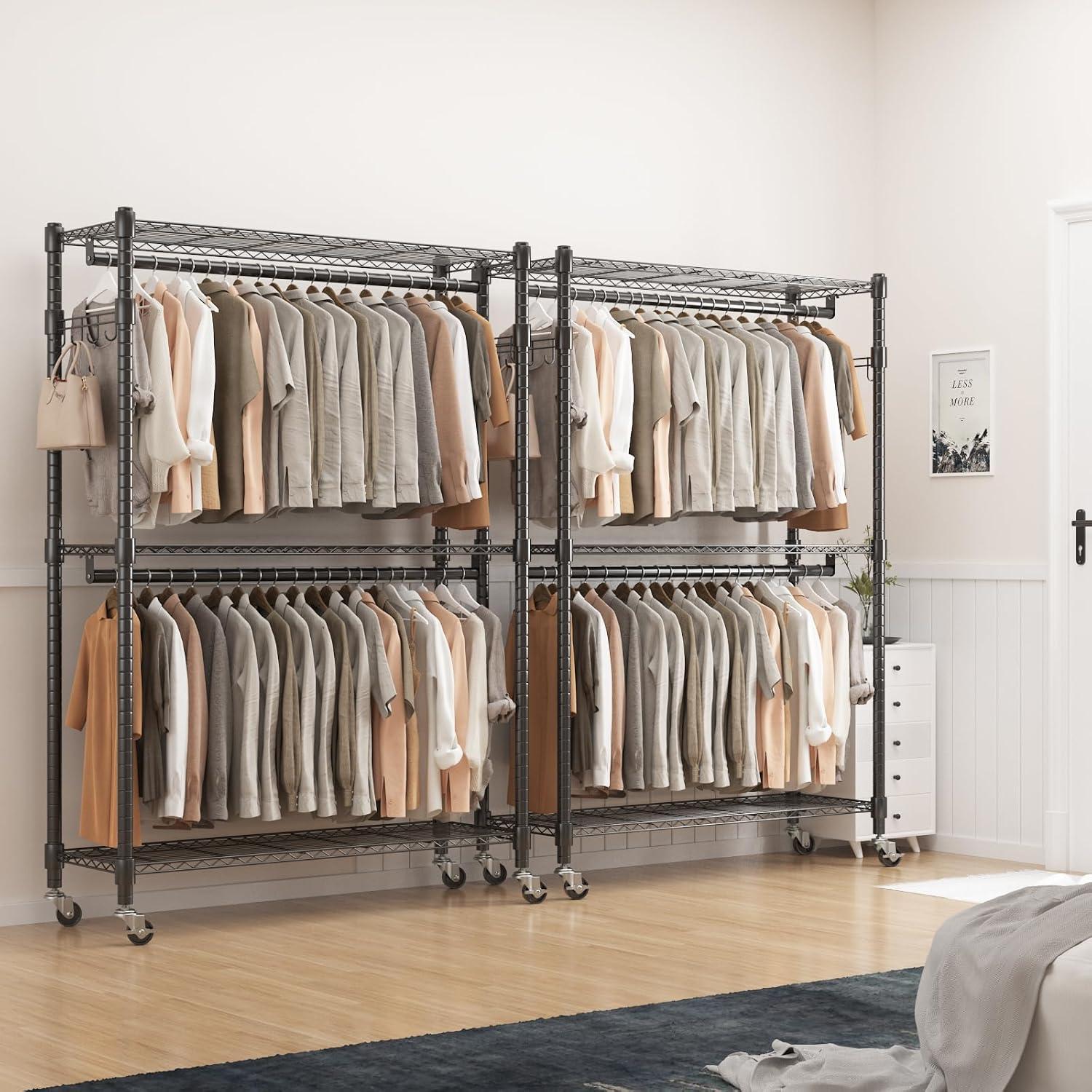 Heavy Duty Chrome Portable Garment Rack with Adjustable Shelves