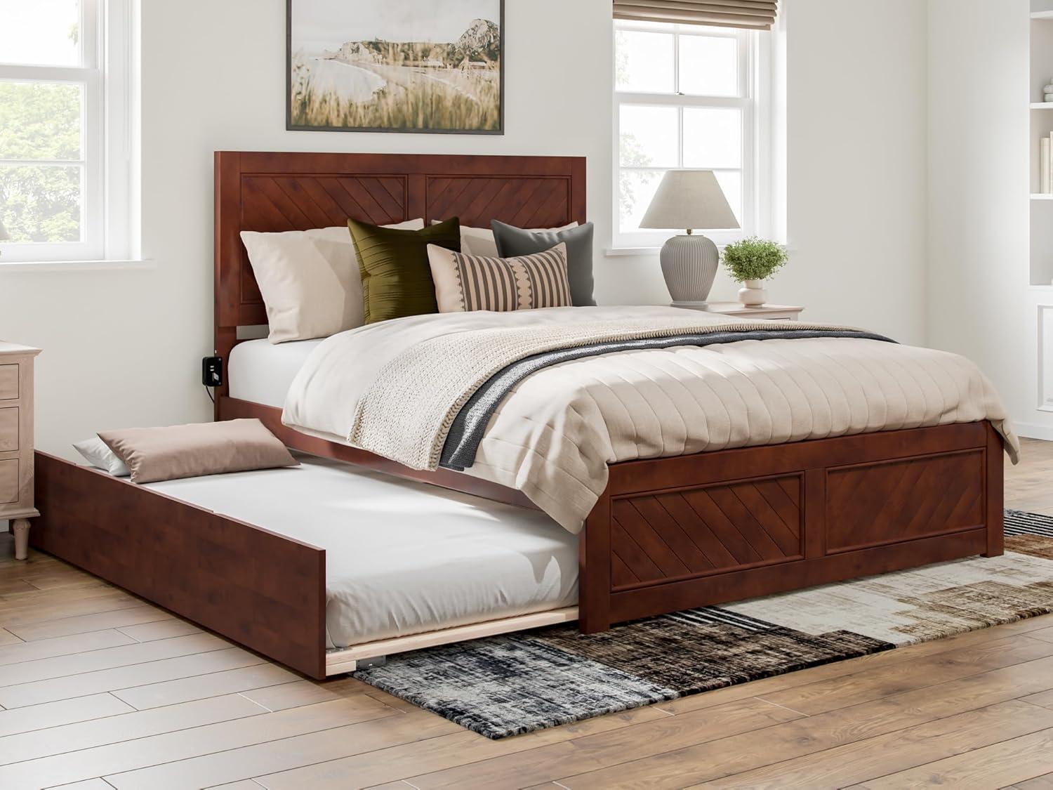 AFI Canyon Walnut Solid Wood Platform Bed with Matching Footboard & Twin Trundle, Full