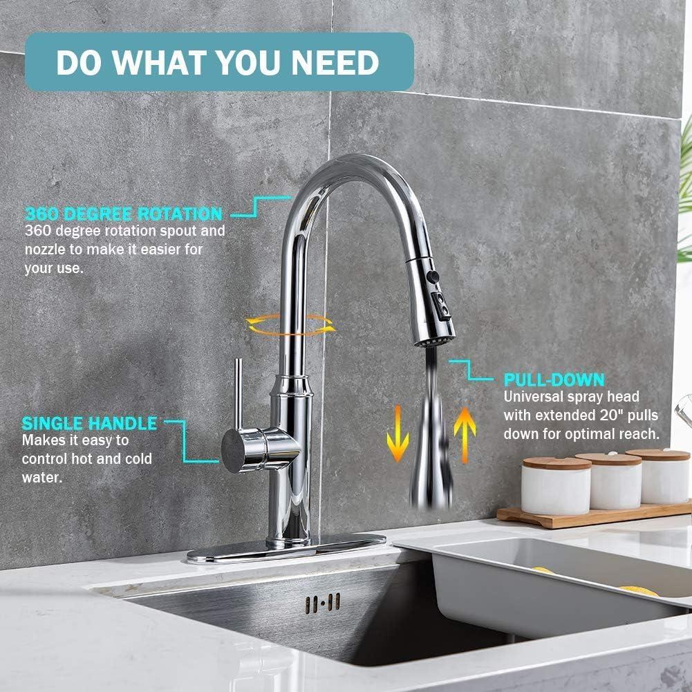 GAGALIFE Single Handle Pull Down Sprayer Kitchen Faucet High Arc Stainless Steel Faucet with 3-Function Sprayer JJL-CL-PT-SDP-C
