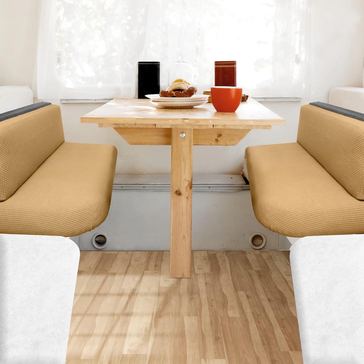 Hudson Comfort RV Dinette Cushion Covers - Microfiber Stretchable Fabric Designed to Fit Wide Variety of Seats - Camper Cushion Slipcovers - Includes 2 Backrest Covers & 2 Bench Covers (Sand, 2 Sets)