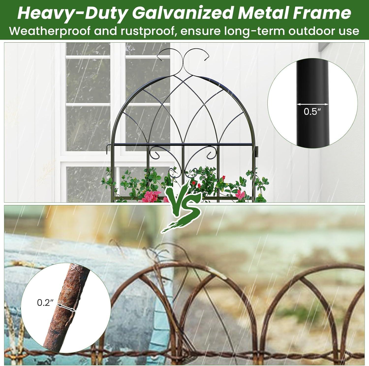 Black Galvanized Metal 6-Foot Garden Trellis Set