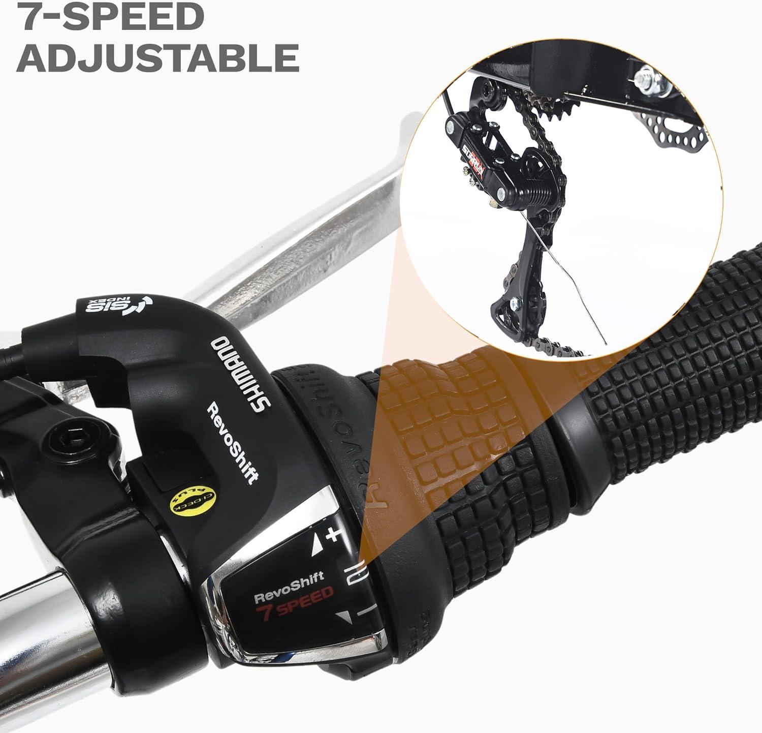 Adult Tricycle 7 Speed, 24 Inch 3 Wheel Bikes Extended Rear wheelbase Tricycle Wheel Bike w/Rear Basket for Women/Children Seniors Maximum Load 550lbs