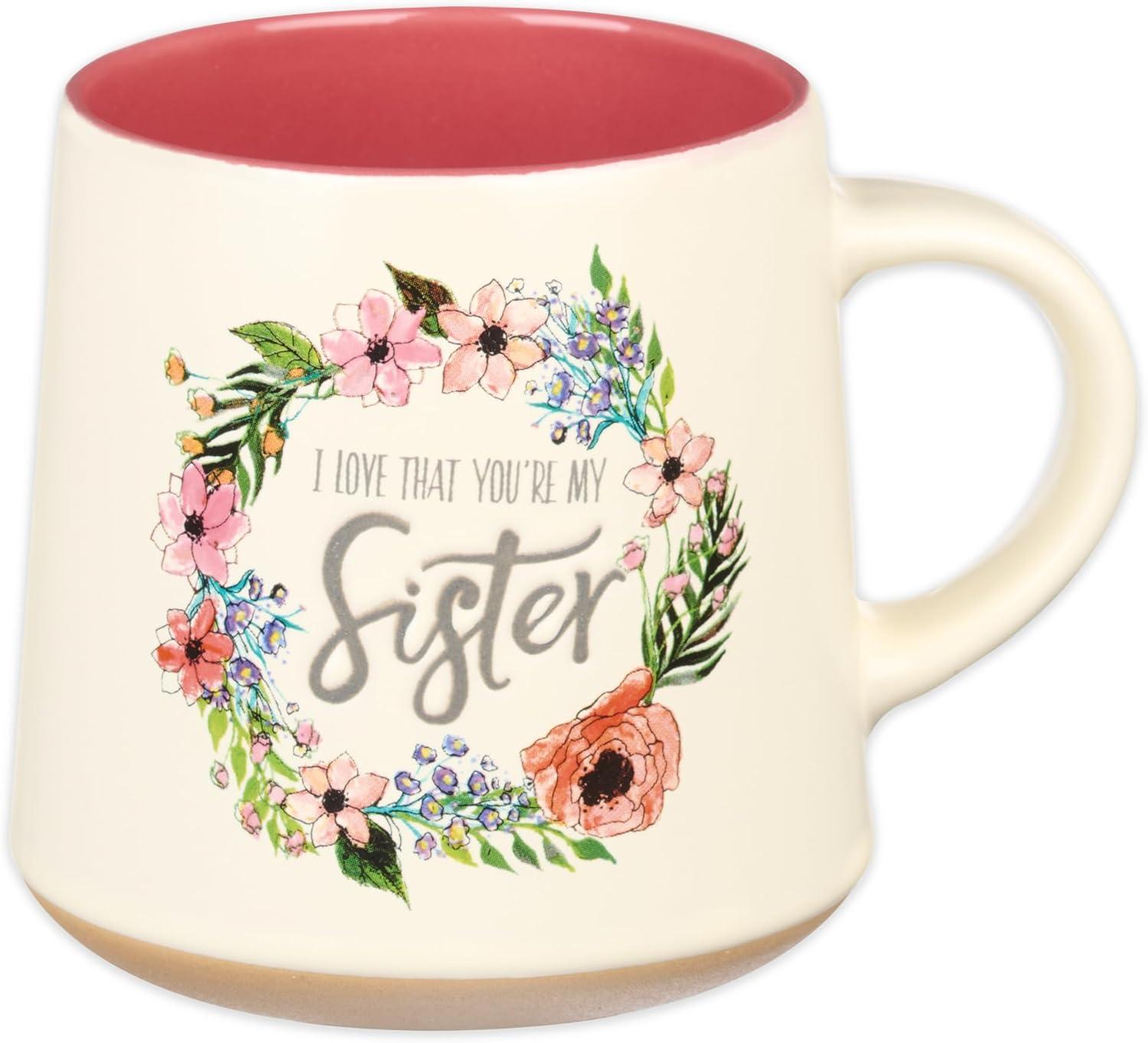 I Love That Your My Sister Ecclesiastes 4:9 Ceramic Bible Verse Coffee Mug  Floral Rustic Pink & Ivory Cup for Coffee/Tea, Dishwasher Microwave Safe, 14oz