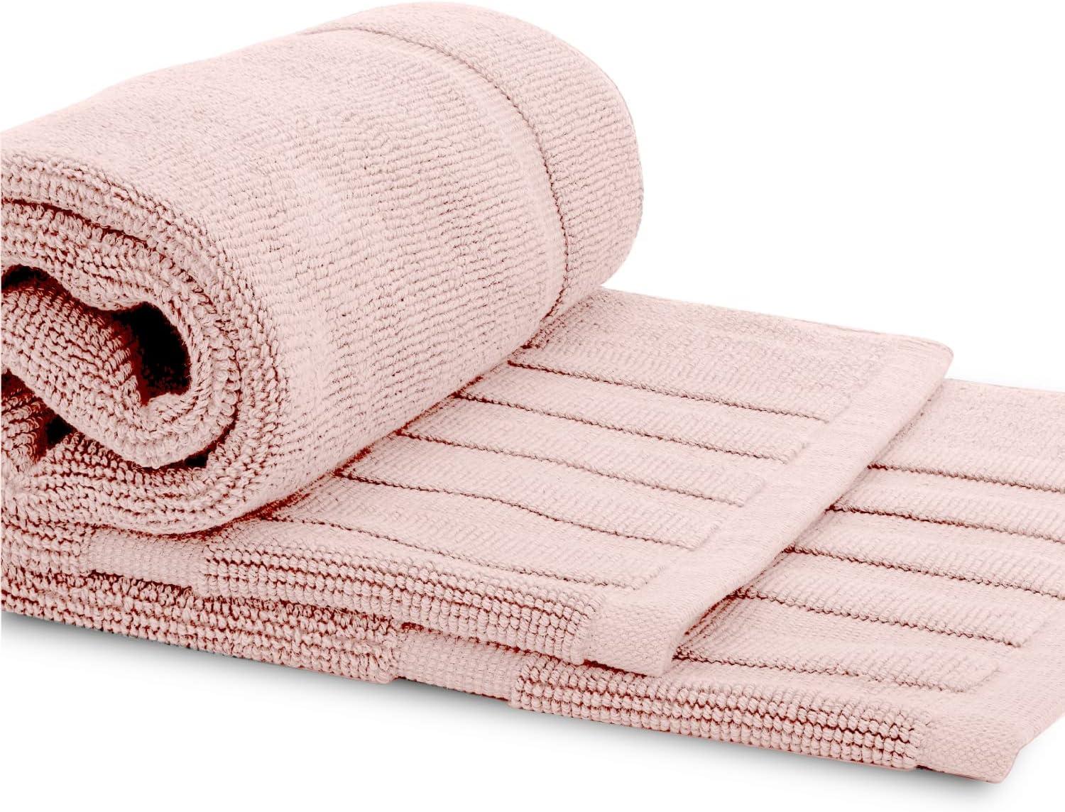 White Classic Cotton Bath Mat Floor Towel [Not a Rug] 2-Pack - 22x34" Pink