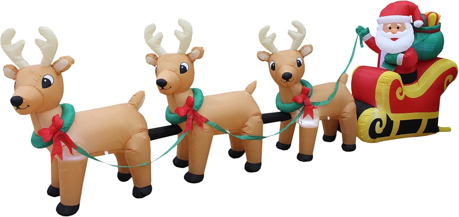 The Holiday Aisle® 12 Foot Long Merry Christmas Lighted Inflatable  Santa Claus on Sleigh with 3 Reindeer Pulled by Reindeer Indoor / Outdoor Happy Holiday Blow Up Yard Garden Decoration & Reviews | Wayfair