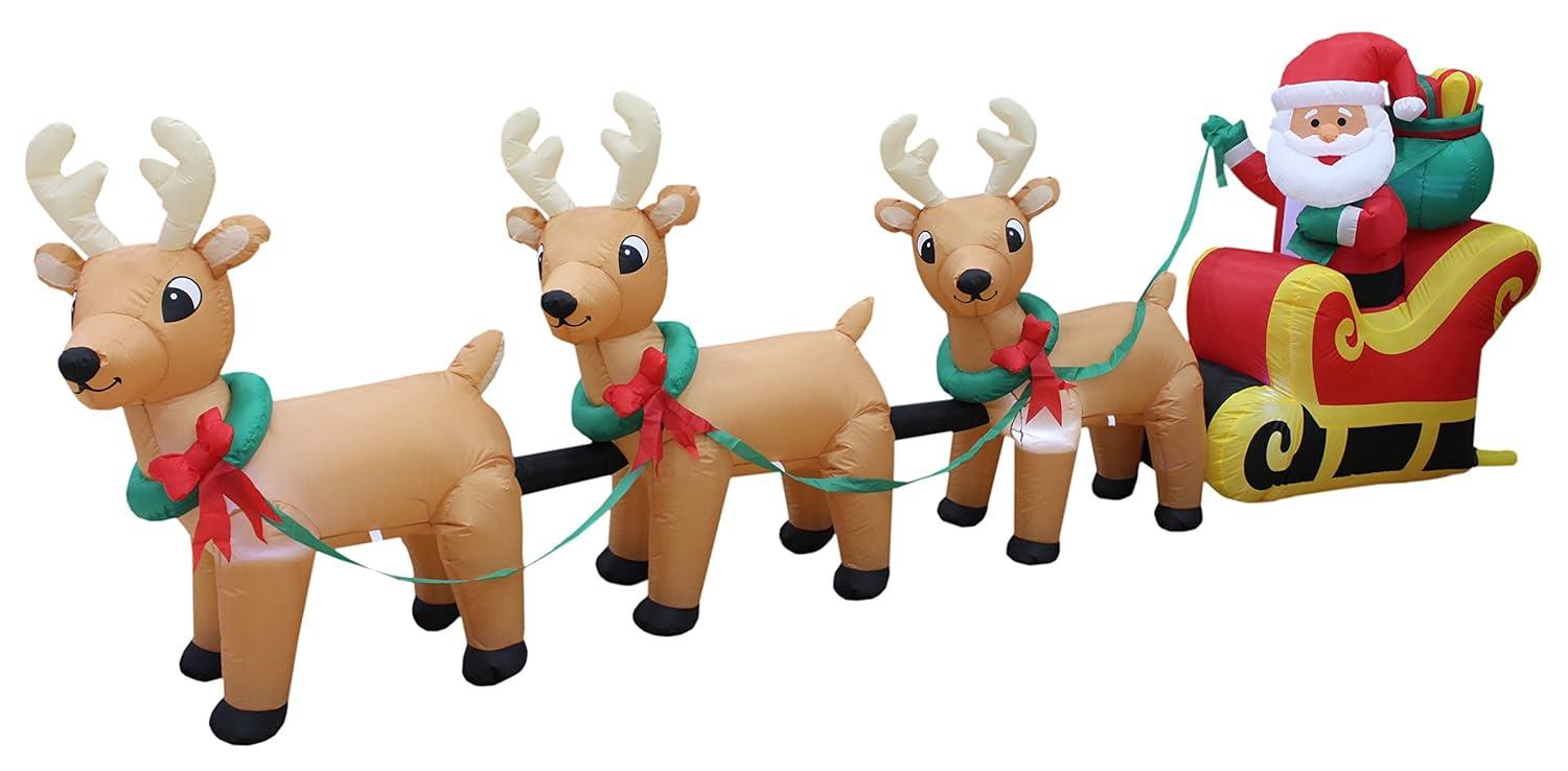 The Holiday Aisle® 12 Foot Long Merry Christmas Lighted Inflatable  Santa Claus on Sleigh with 3 Reindeer Pulled by Reindeer Indoor / Outdoor Happy Holiday Blow Up Yard Garden Decoration & Reviews | Wayfair