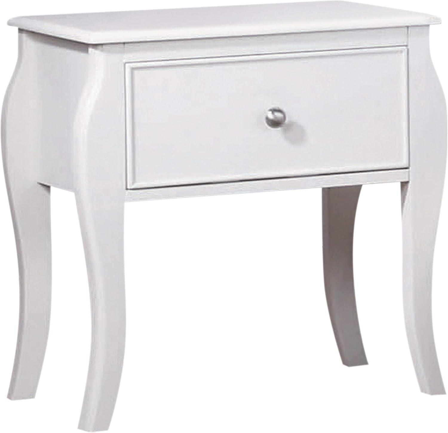 White Contemporary 1-Drawer Nightstand with Curved Legs