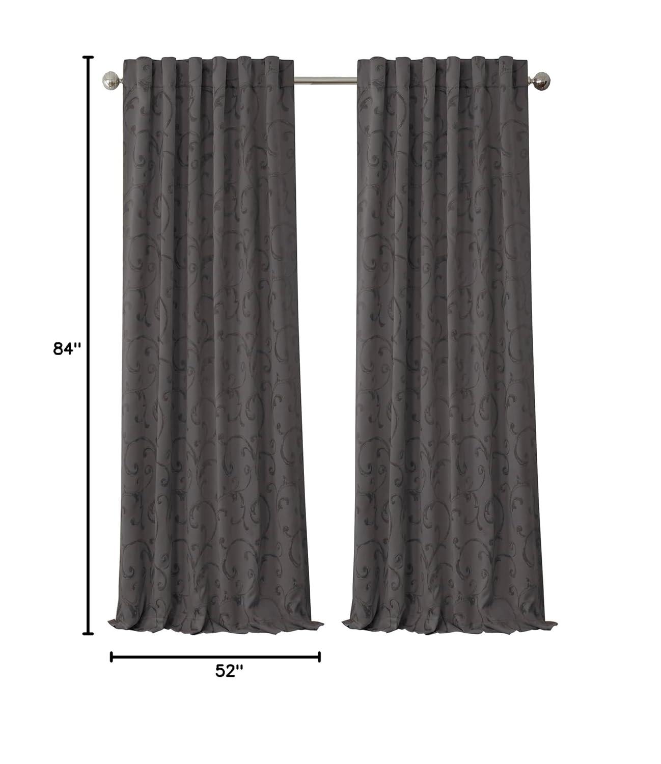 Mia Jacquard Scroll Blackout Window Curtain Panel - 52" x 84" - Gray - Elrene Home Fashions