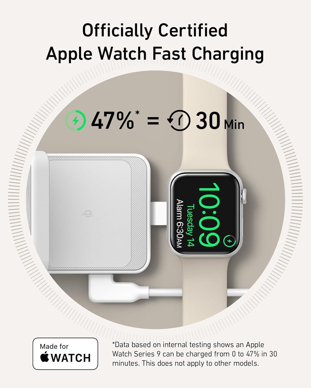 Anker MagGo 3-in-1 Qi2 Certified 15W MagSafe-Compatible Wireless Charger Stand, White