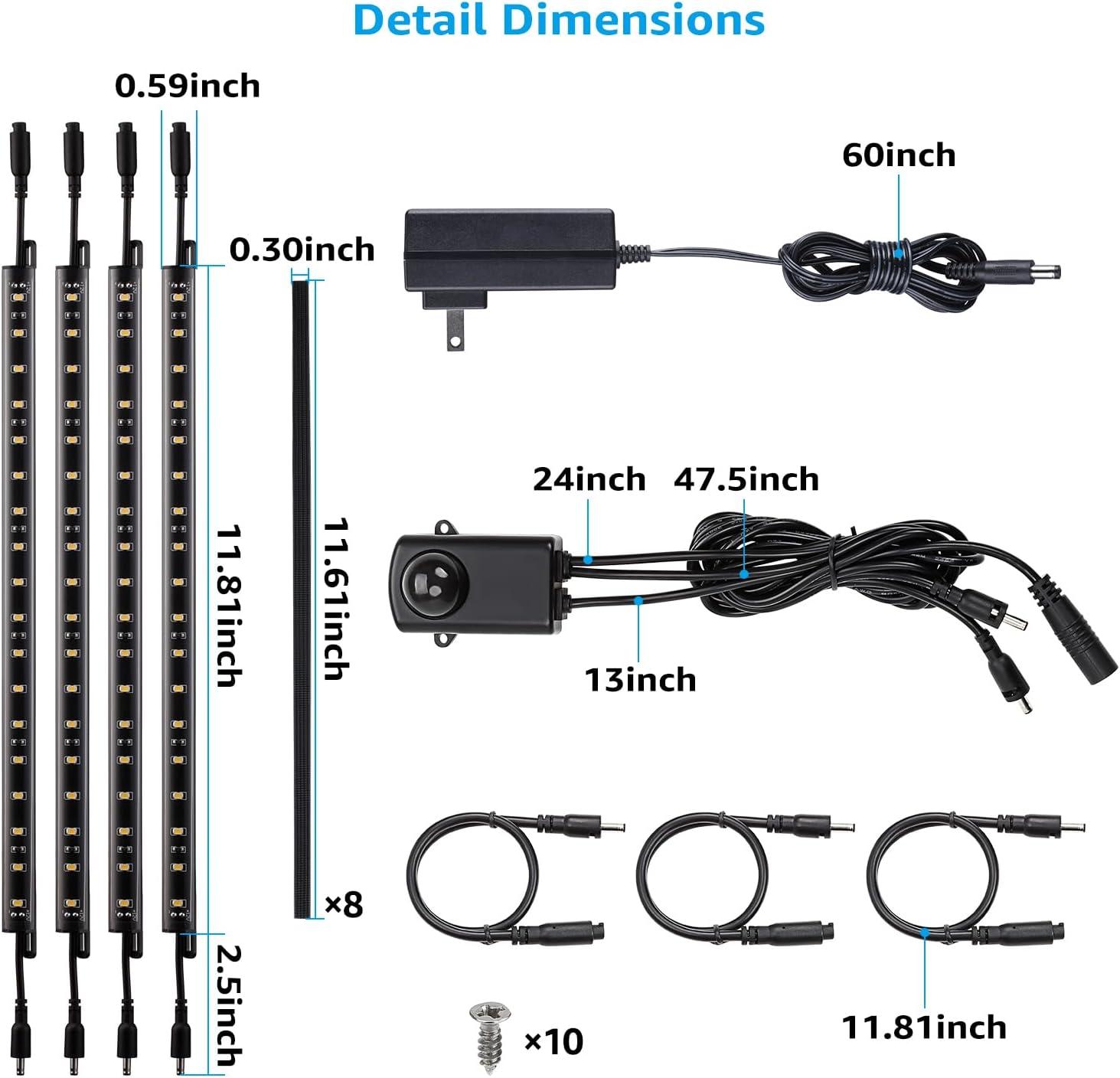LED Safe Lighting Kit for Under Cabinet, Gun Safe, Shelf, Showcas, (4) 12 Inch Linkable Light Bars + Rocker Switch + UL Adapter, 3000K Warm White, Pack of 4