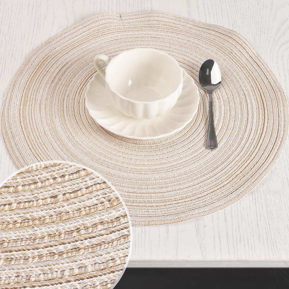 Round Woven Placemats, 4 Pcs, 15" Braided Woven Placemats, Attractive Kitchen Place Mats, Round Placemats as Table Mat (Red)
