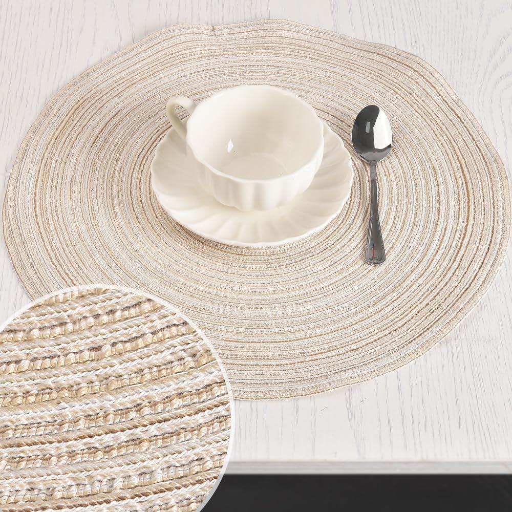 Round Woven Placemats, 4 Pcs, 15" Braided Woven Placemats, Attractive Kitchen Place Mats, Round Placemats as Table Mat (Red)