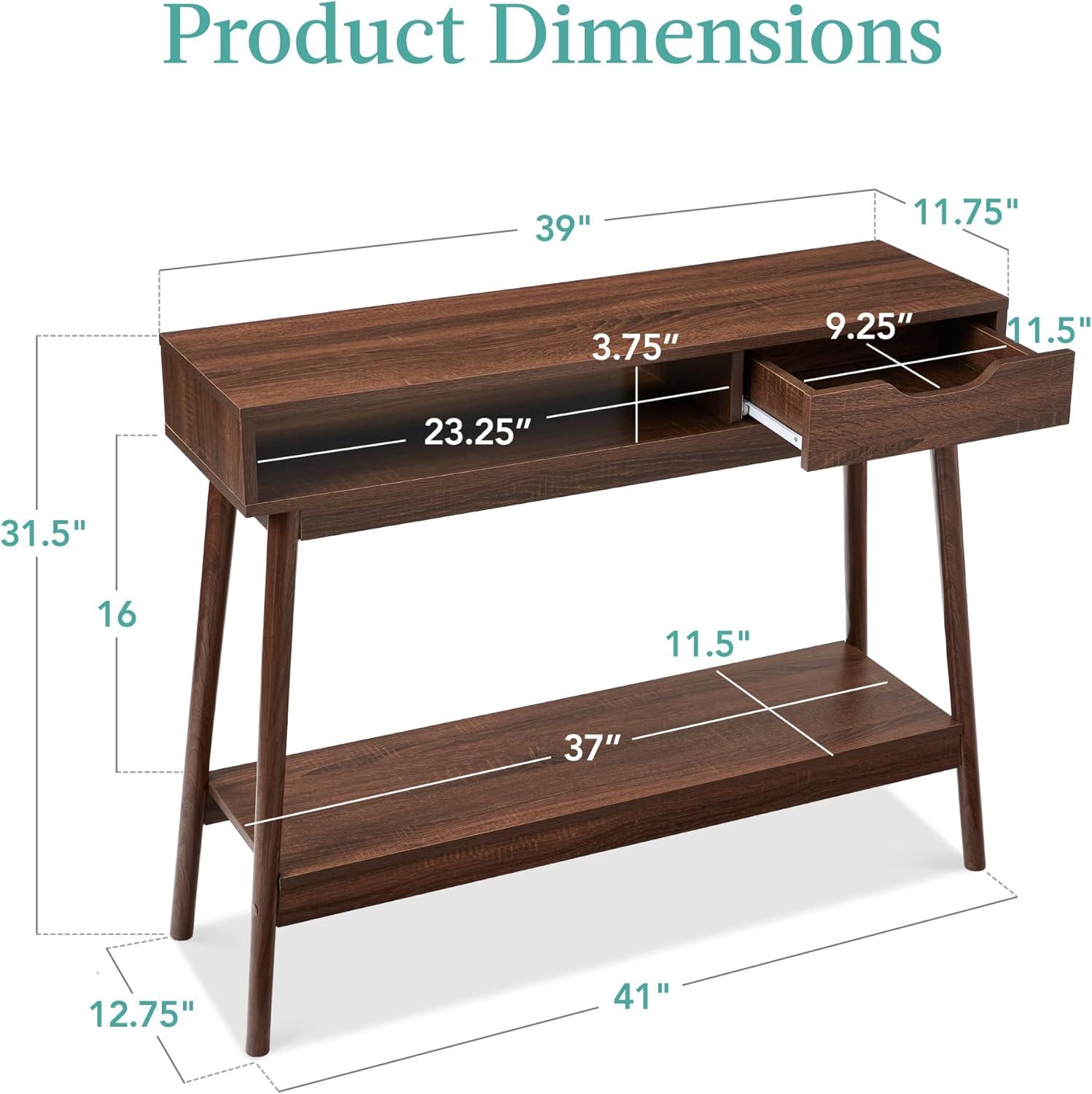 Khassidy Mid-Century Modern Hallway Console Table, Space-Saving Sofa Table w/ Cubby, Drawer