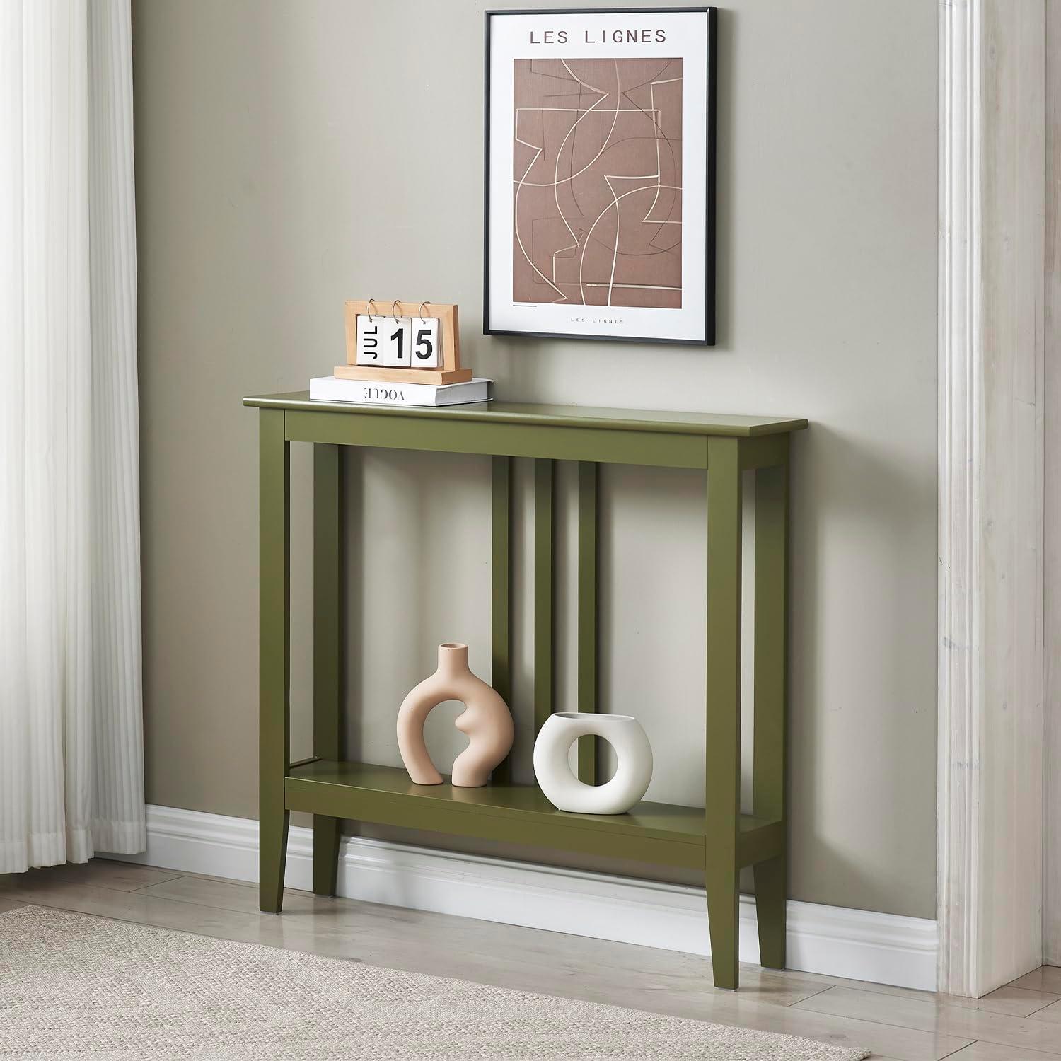 Kings Brand Furniture - Balfour Narrow Console Table with Shelves for Entryway, Hallway, Living Room, or Foyer (Red)